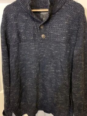 Paolo Mondo Navy Button-Front Shawl Crewneck Sweater